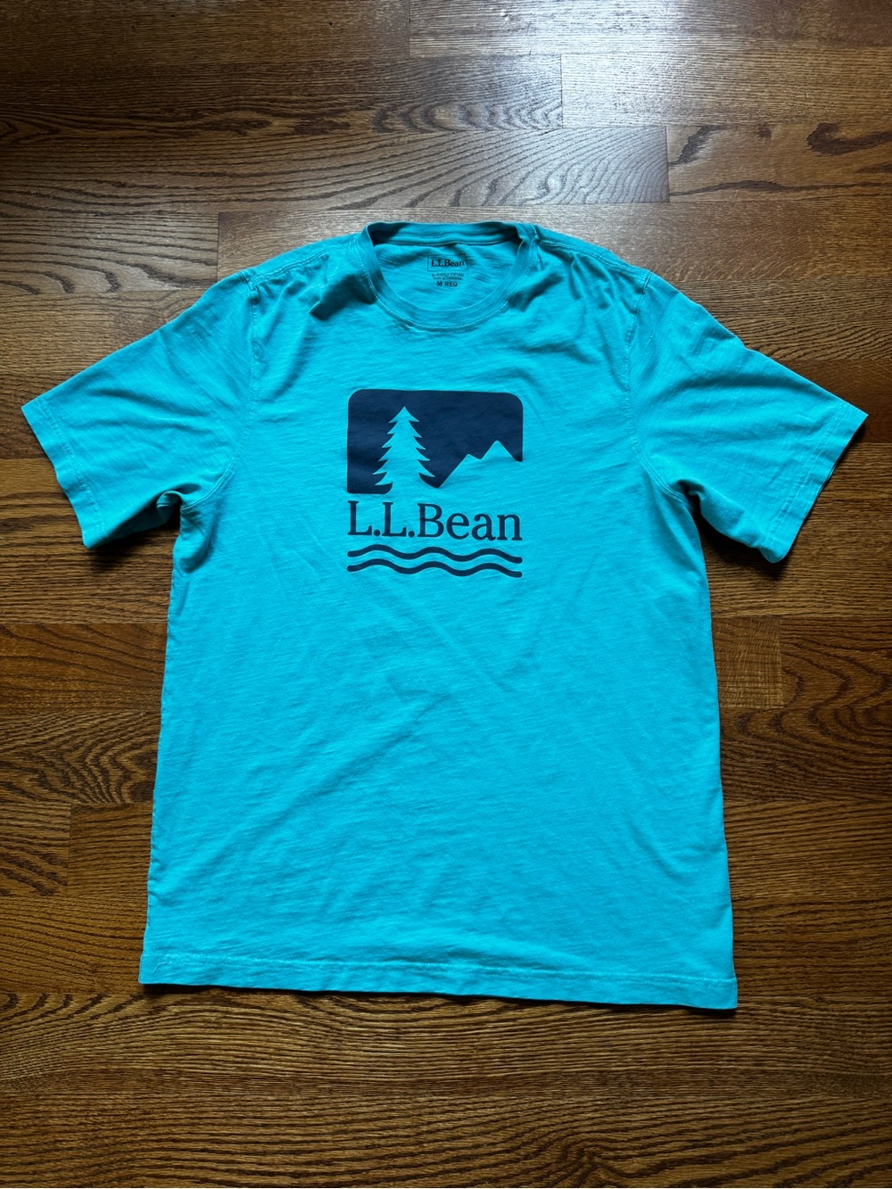 L.L.Bean Men’s M Turquoise Mountain Tree Graphic T-Shirt Slightly Fitted